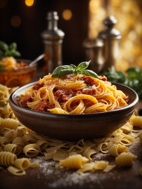 Delicious pasta italien photographie de nourriture studio éclairage et arrière-plan célèbre plat de nouilles