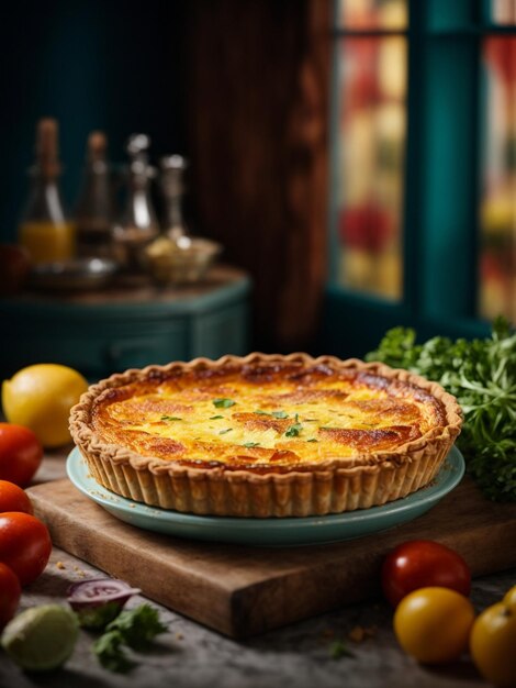 Delicious Quiche Lorraine une pâtisserie française riche et beurreuse est remplie de bacon lardons double fromage