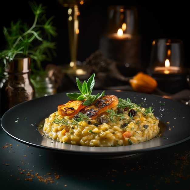 Delicious risotto italien restaurant de nourriture sur le fond noir