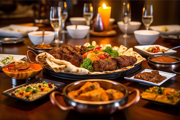 Delicius table de dîner arabe ou méditerranéenne du Moyen-Orient