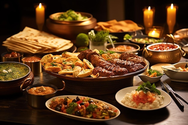 Delicius table de dîner arabe ou méditerranéenne du Moyen-Orient