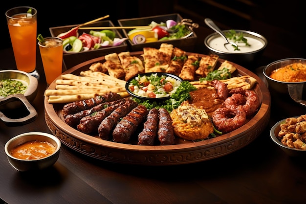 Delicius table de dîner arabe ou méditerranéenne du Moyen-Orient