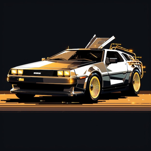 Photo delorean noir or contourne le style d'animation propre