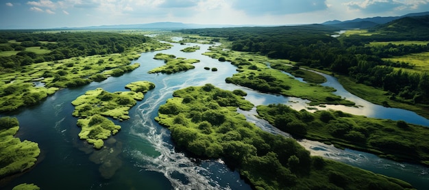 delta de la rivière vue d'oiseau IA générative