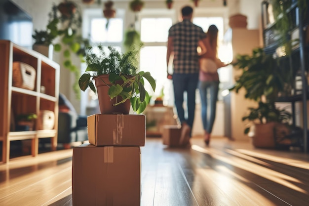 Déménagement dans une nouvelle maison Chambre d'appartement avec boîtes en carton