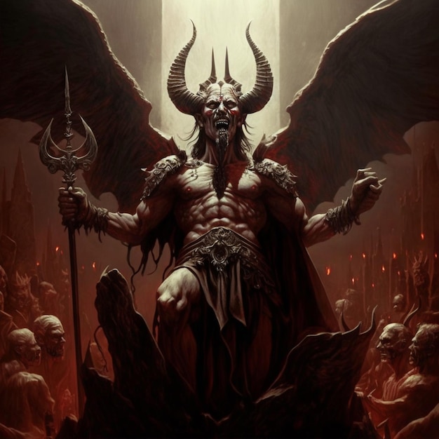 démon mâle arafed avec une épée et une grande tête de démon ai génératif