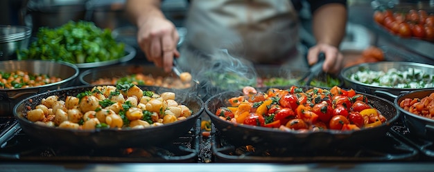 Une démonstration de cuisine multiculturelle avec du papier peint