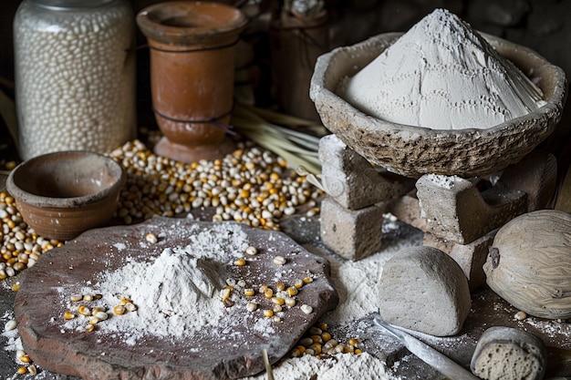 Une démonstration des méthodes traditionnelles de broyage du maïs en farine à l'aide d'outils en pierre