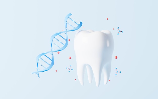 Dent et ADN dans le fond bleu rendu 3d Dessin numérique