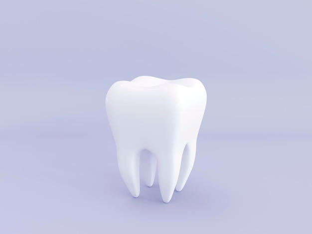 Dent saine réaliste 3d avec ombre sur fond de lavande Concept de dents d'examen dentaire