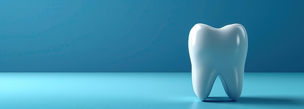 Une dent avec un visage triste sur un fond bleu 3D reproduit une bannière spatiale