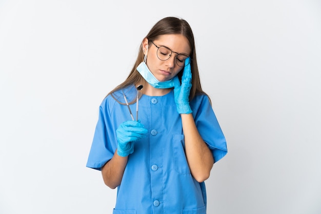 Dentiste Femme Lituanienne Tenant Des Outils Isolés