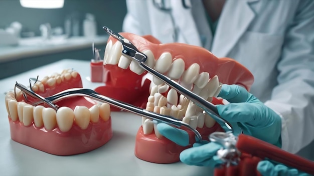 Dentiste avec des outils dentaires isolés