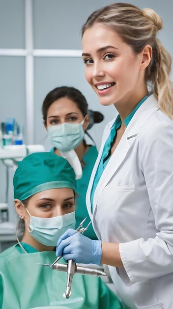 Dentiste avec des outils dentaires isolés