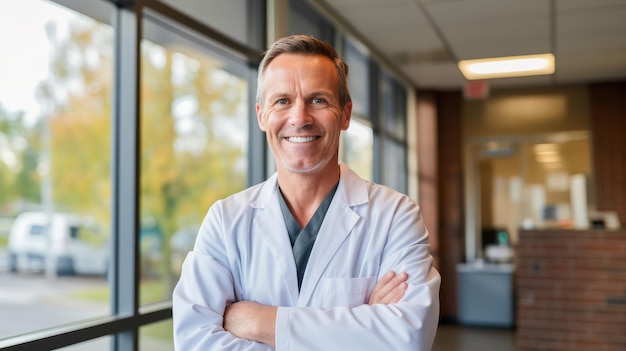 Dentiste souriant dans son cabinet de dentiste