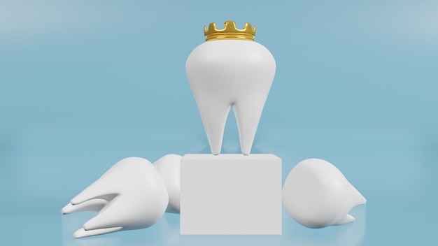 Les dents blanches sur bleu pour le rendu 3d de contenu médical et de santé