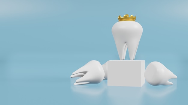 Les dents blanches sur bleu pour le rendu 3d de contenu médical et de santé