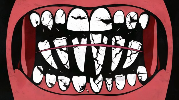 Photo des dents cassées, des dents fissurées, des fractures dentaires, des concepts de santé buccale et dentaire, diverses maladies dentaires.