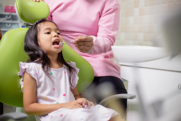 Les dents des petites filles asiatiques sont en bonne santé dans le cabinet dentaire Soins dentaires Soins dentaires