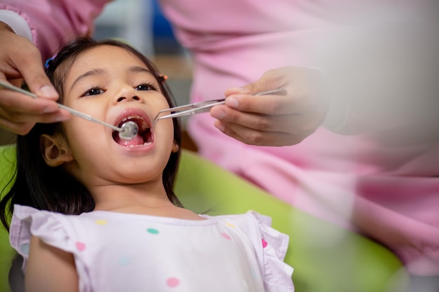 Les dents des petites filles asiatiques sont en bonne santé dans le cabinet dentaire Soins dentaires Soins dentaires