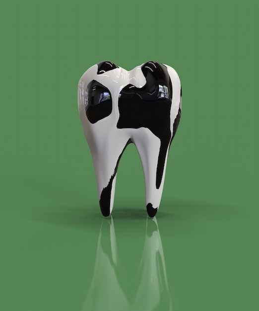 Photo des dents à pois comme une vache. concept de dents fortes en raison de la consommation de lait de vache. rendu 3d.