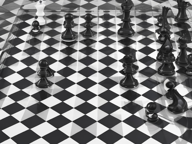 Déplacements stratégiques Perspective d'échecs Arrière-plan en noir et blanc