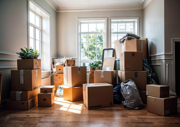 Photo déplacer des boîtes dans une nouvelle maison déplacer le concept de la maison copier l'espace