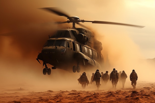 Photo _déploiement de soldats à bord d'un hélicoptère militaire_