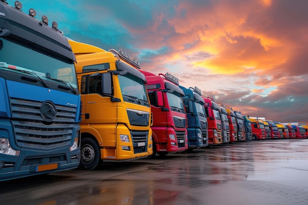 Photo le dépôt de camions est la plaque tournante centrale du transport de marchandises.