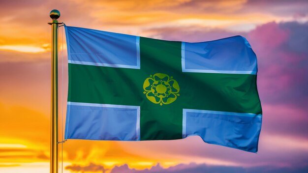 Le Derbyshire agite un drapeau contre un ciel nuageux