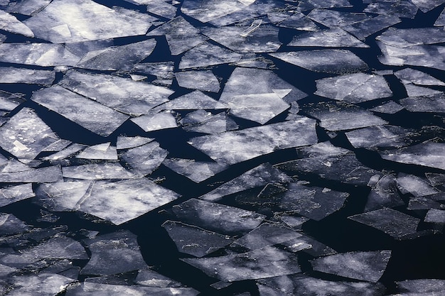 dérive de glace de printemps sur la rivière / texture de fond glace flottante, mars sur la rivière