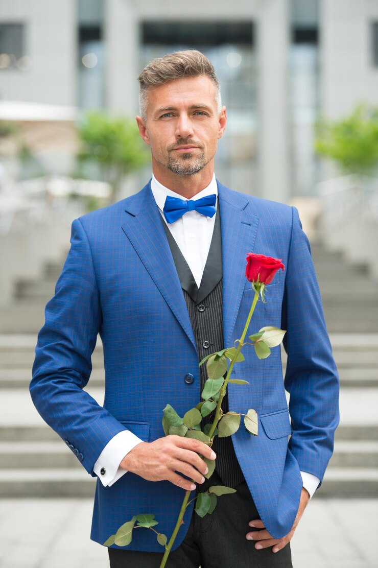 Photo dernier célibataire sur terre saint valentin et anniversaire services de rencontres comment être romantique gentleman romantique homme mature macho confiant avec un cadeau romantique beau mec rose fleur rendez-vous romantique