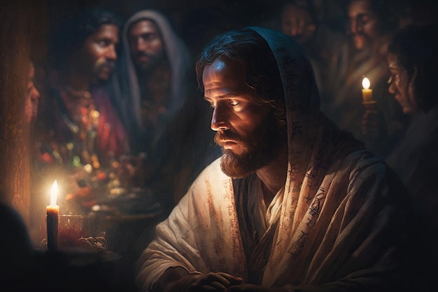 La Dernière Cène Le concept religieux de l'assemblée de Jésus-Christ avec les 12 apôtres Bible Foi Dessin avec des peintures Peinture