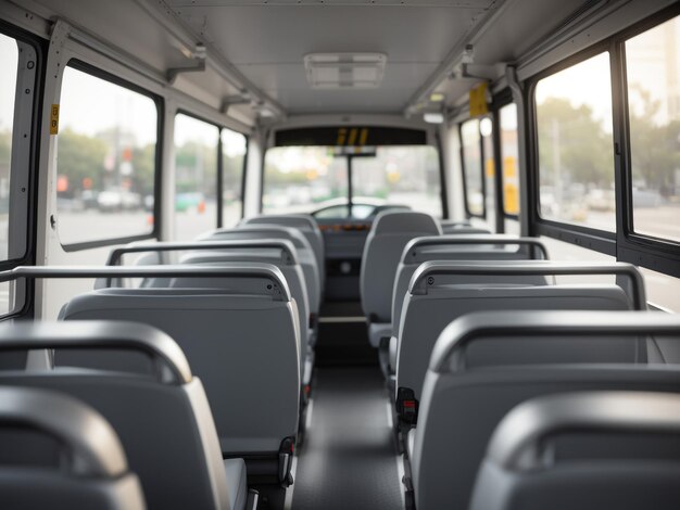 Derrière la roue, le siège de conducteur vide d'un bus gris