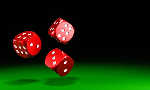 Des dés rouges en forme de cercle tombent sur la table de feutre vert Le concept de jeu de dés dans les casinos Rendering 3D