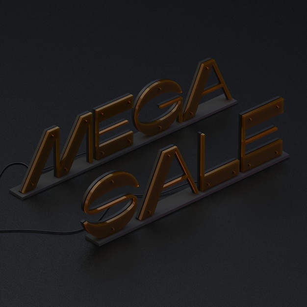 Désactivé lettrage MEGA SALE sur noir. Illustration 3d