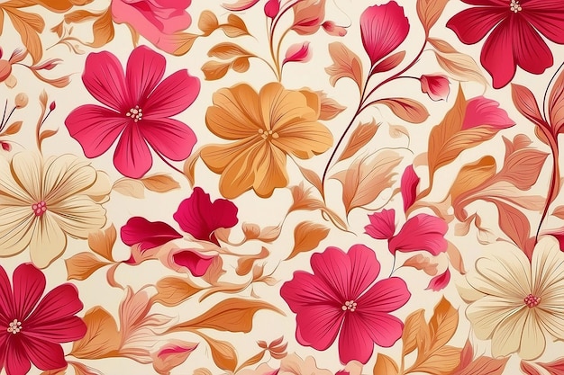 Description abstraite de fleurs Description d'arrière-plan jaune crème biscuit magenta rose rouge tissu en tissu