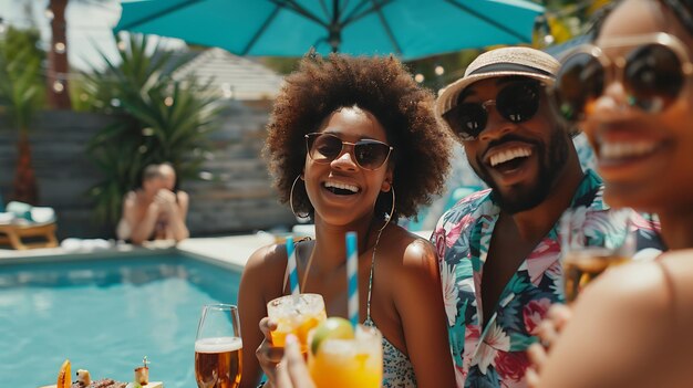 Photo description de l'image un groupe d'amis divers profitent d'une fête à la piscine