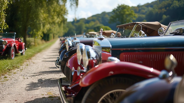 Photo description de l'image une rangée de voitures vintage est garée sur une route de campagne