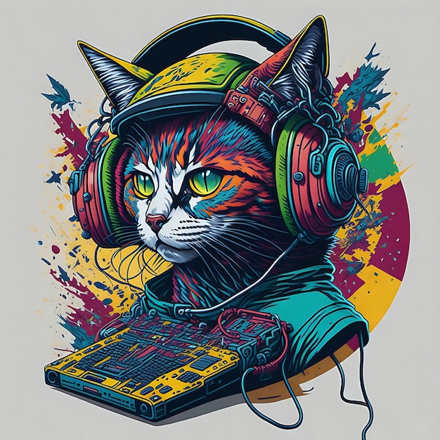 Description vectorielle de chat papier peint de chat coloré meilleure typographie de chat design de t-shirt design de logo de chat