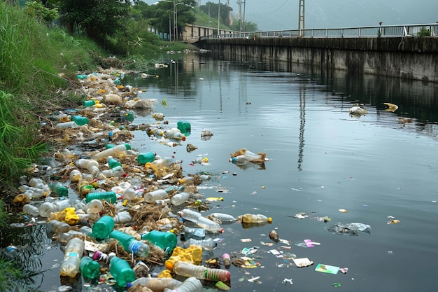 Déséquilibre écologique Réservoir entaché par la pollution des déchets plastiques