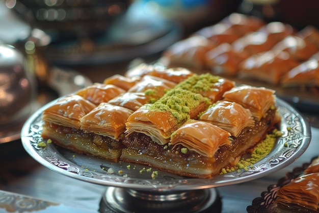 Désert arabe traditionnel Baklava avec du miel et des noix