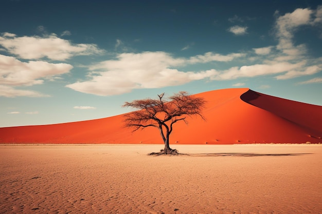 Un désert avec un arbre au milieu