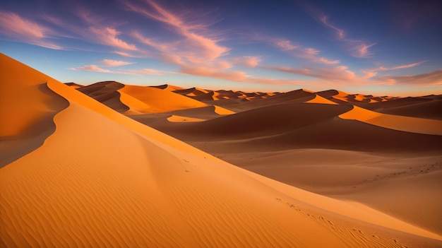 Le désert au coucher du soleil IA générative