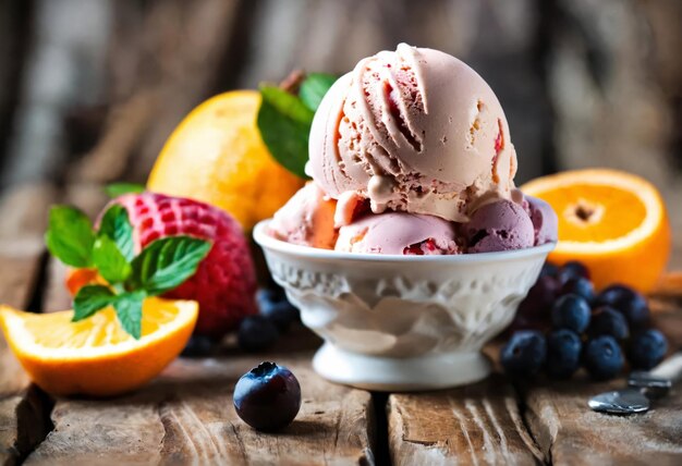 Désert à la crème glacée aux fruits