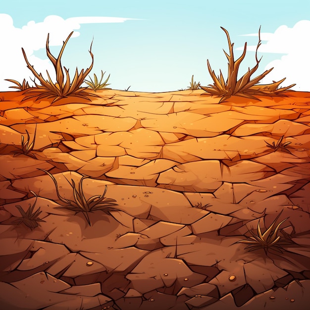 un désert de dessins animés avec un patch de terre et de l'herbe poussant sur le sol ai génératif