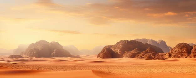 Désert du coucher du soleil et montagne de Jabal Al Qattar Wadi Rum Désert de Jordanie Génératif ai