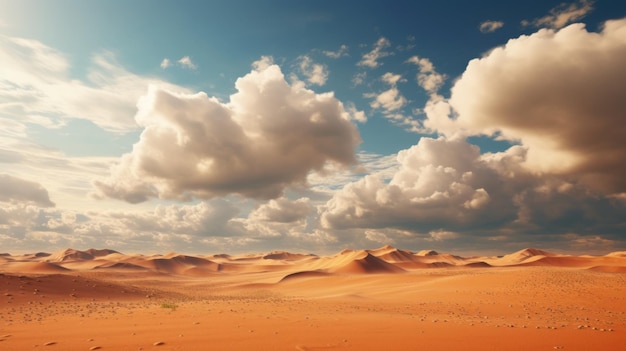 Désert du Sahara Un superbe rendu Daz3d de ciel orange et de nuages blancs