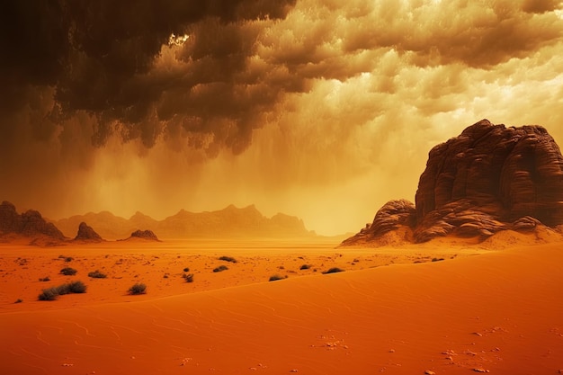 Désert du Wadi Rum du Moyen-Orient Vallée de la Lune sable orange nuages brumeux