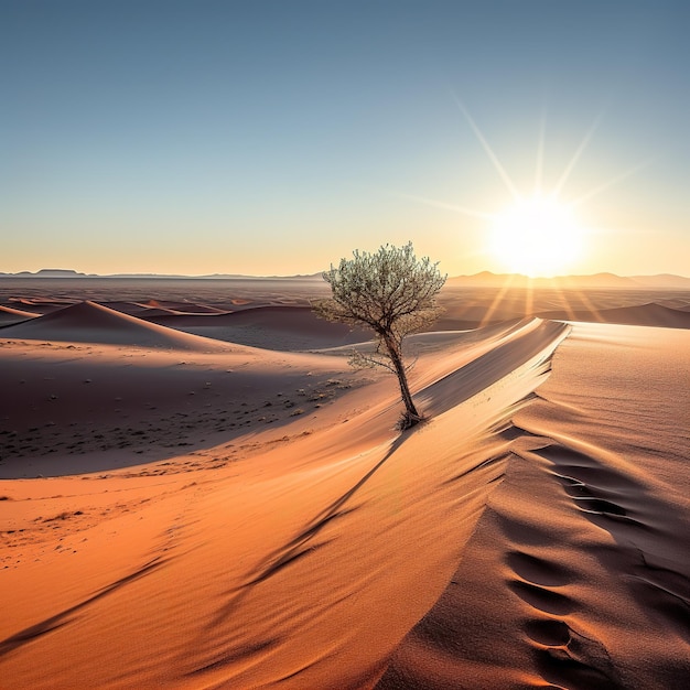 désert de dunes de sable avec un arbre